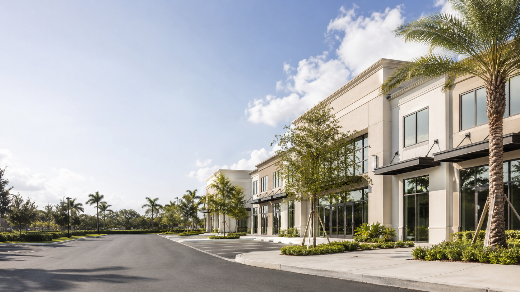 South Florida commercial property lined with palm trees